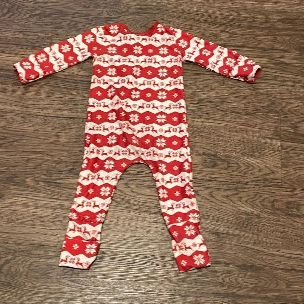 Sweet Honey Christmas Zip Up Onsie Red White Reindeer Size 18 Months